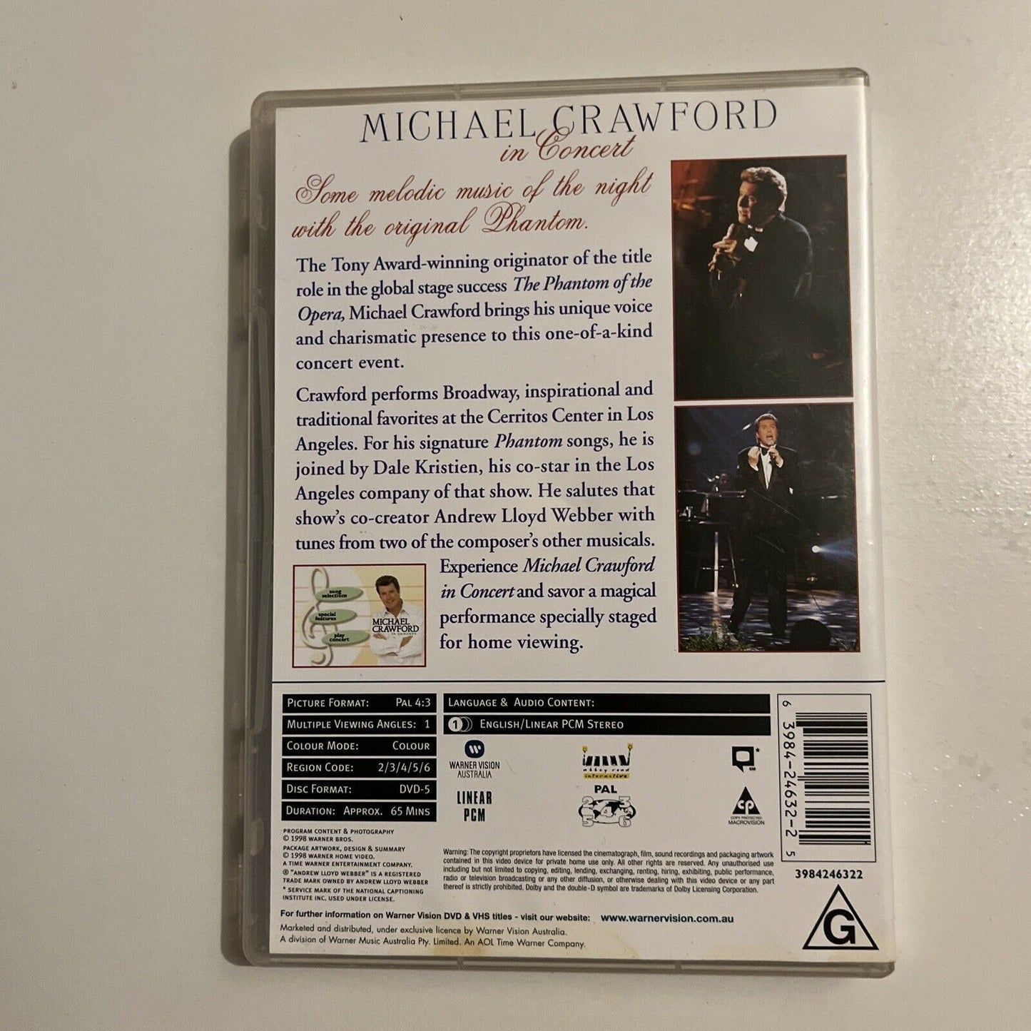 Michael Crawford In Concert (DVD, 1998) Region 4&2