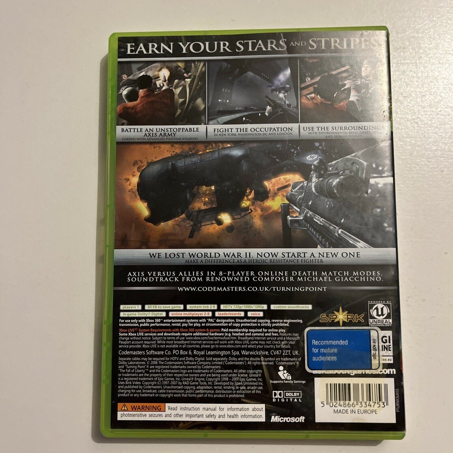 Turning Point: Fall of Liberty - Xbox 360 Including Manual PAL
