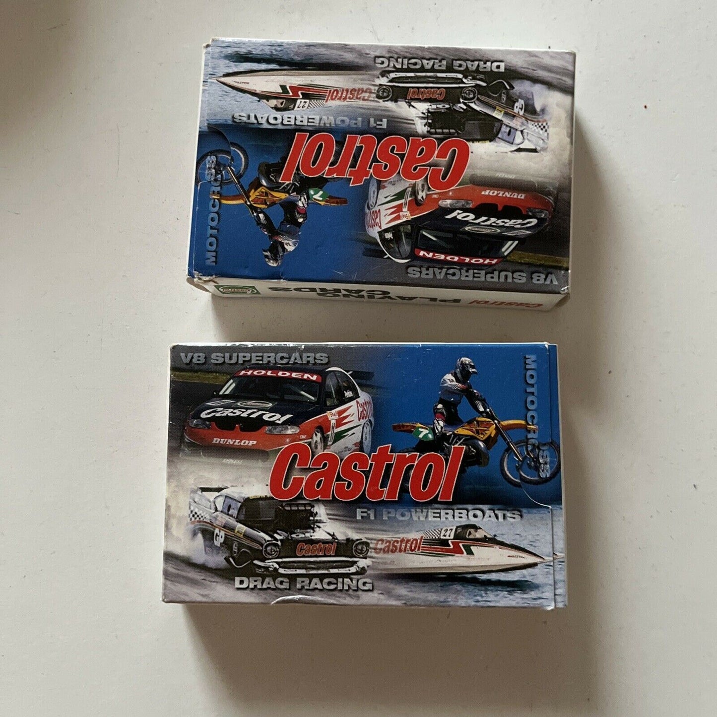 2x Castrol Playing Cards - V8 Supercars, F1 Powerboats, Drag Racing