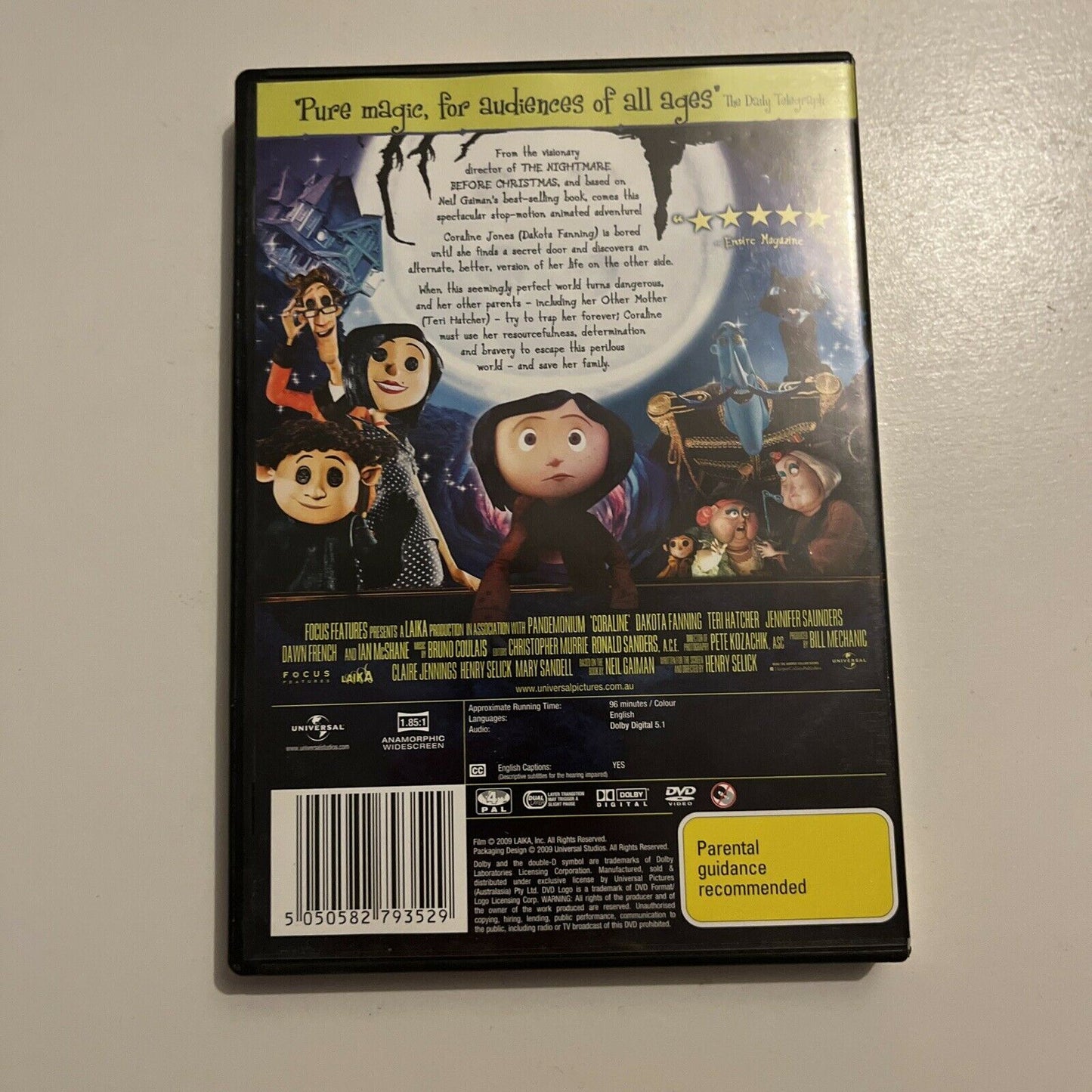 Coraline (DVD, 2009) Dakota Fanning, Teri Hatcher, Jennifer Saunders. Region 4