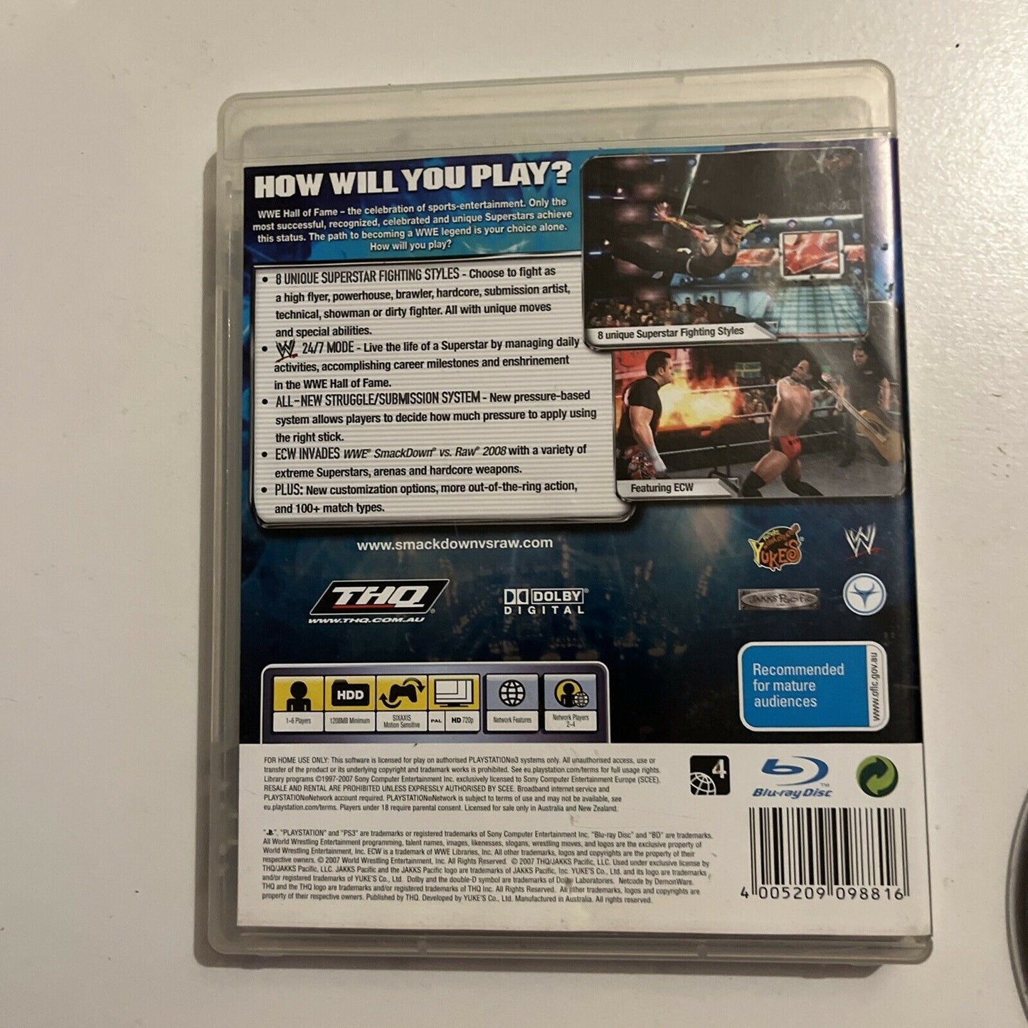 WWE: Smack Down vs Raw 2008 - Sony Playstation 3 PS3 With Manual