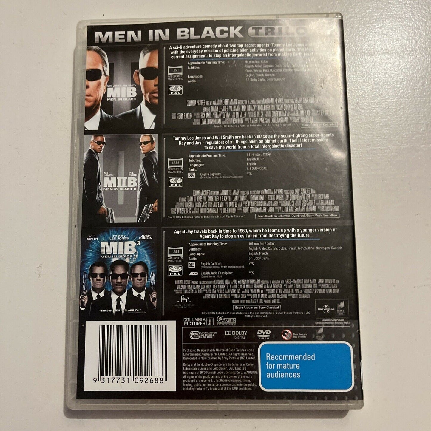 Men In Black Trilogy : 1,2,3 (DVD, 2012, 3-Disc) Region 4&2