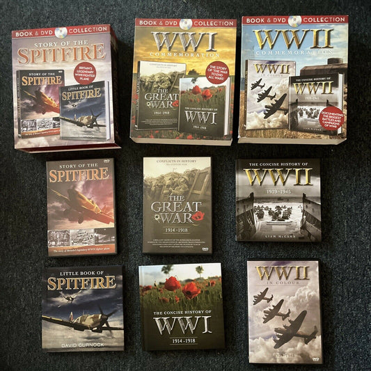 3x Book & DVD Commemoration: Spitfire / WWI / WWII In Colour