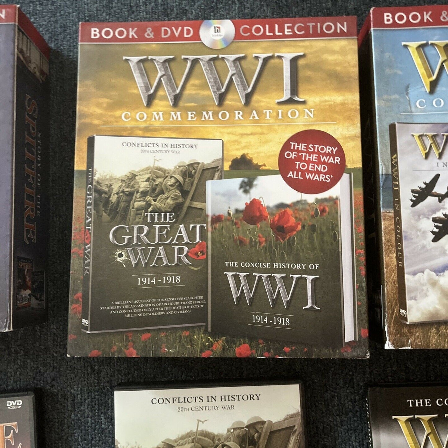 3x Book & DVD Commemoration: Spitfire / WWI / WWII In Colour