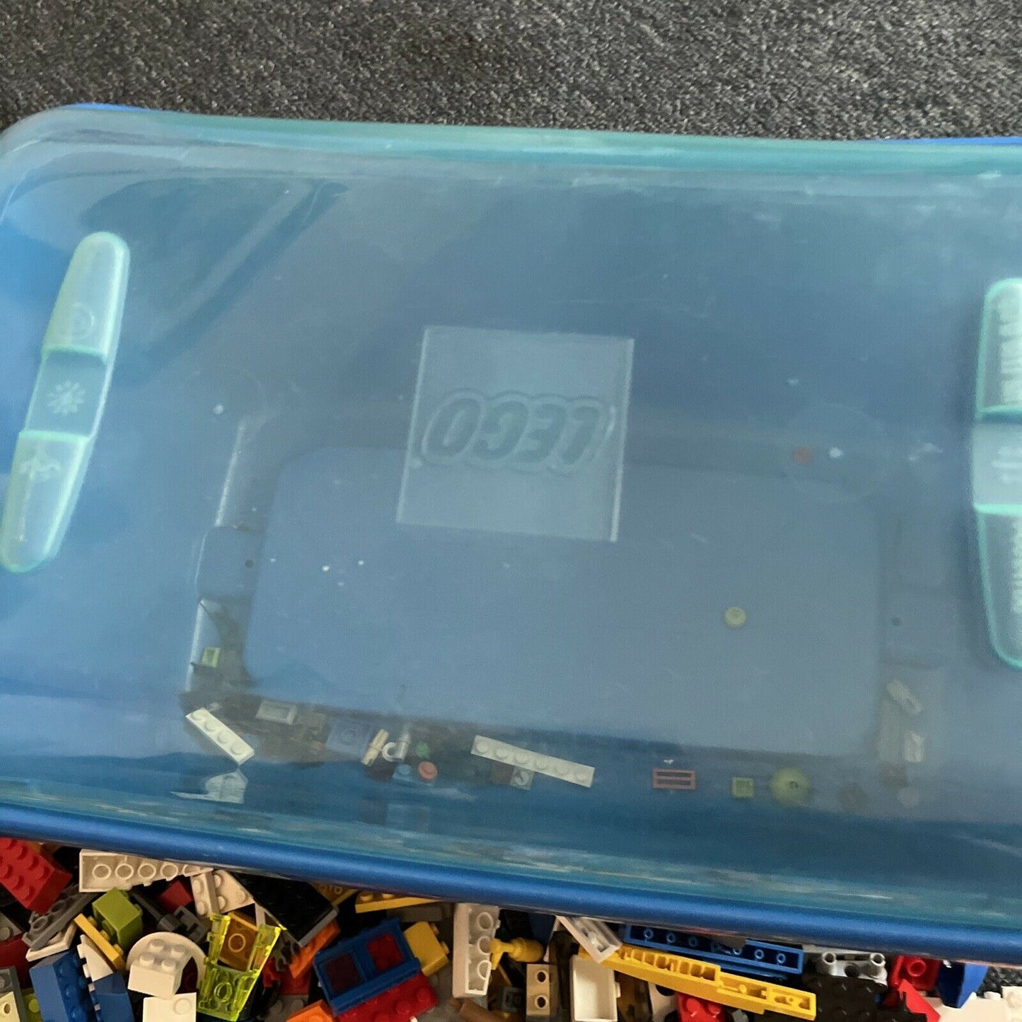 Lego Approx 2.5kg Assorted Bulk Lot With Lego Storage Box City Wheels Parts
