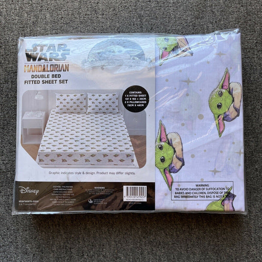 *New* Star Wars The Mandalorian - Double Bed - 1 Fitted Sheets 2x Pillowcases