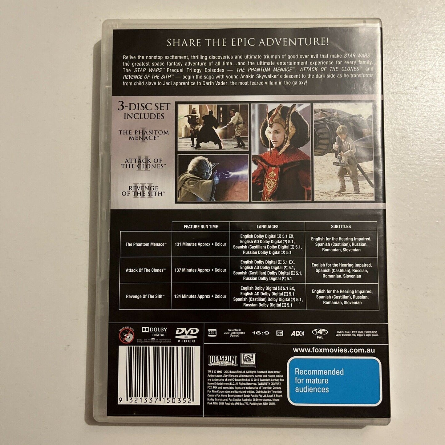 Star Wars Prequels: The Phantom Menace / Attack Of The Clones / Revenge DVD