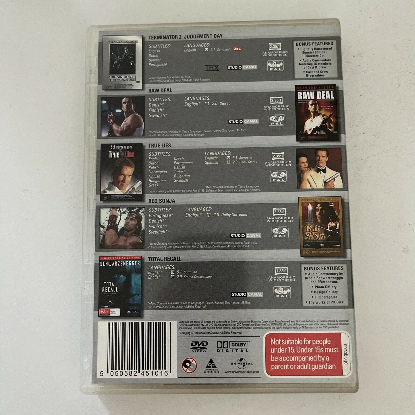 Terminator 2 / Raw Deal / True Lies / Red Sonja / Total Recall (DVD) Region 4