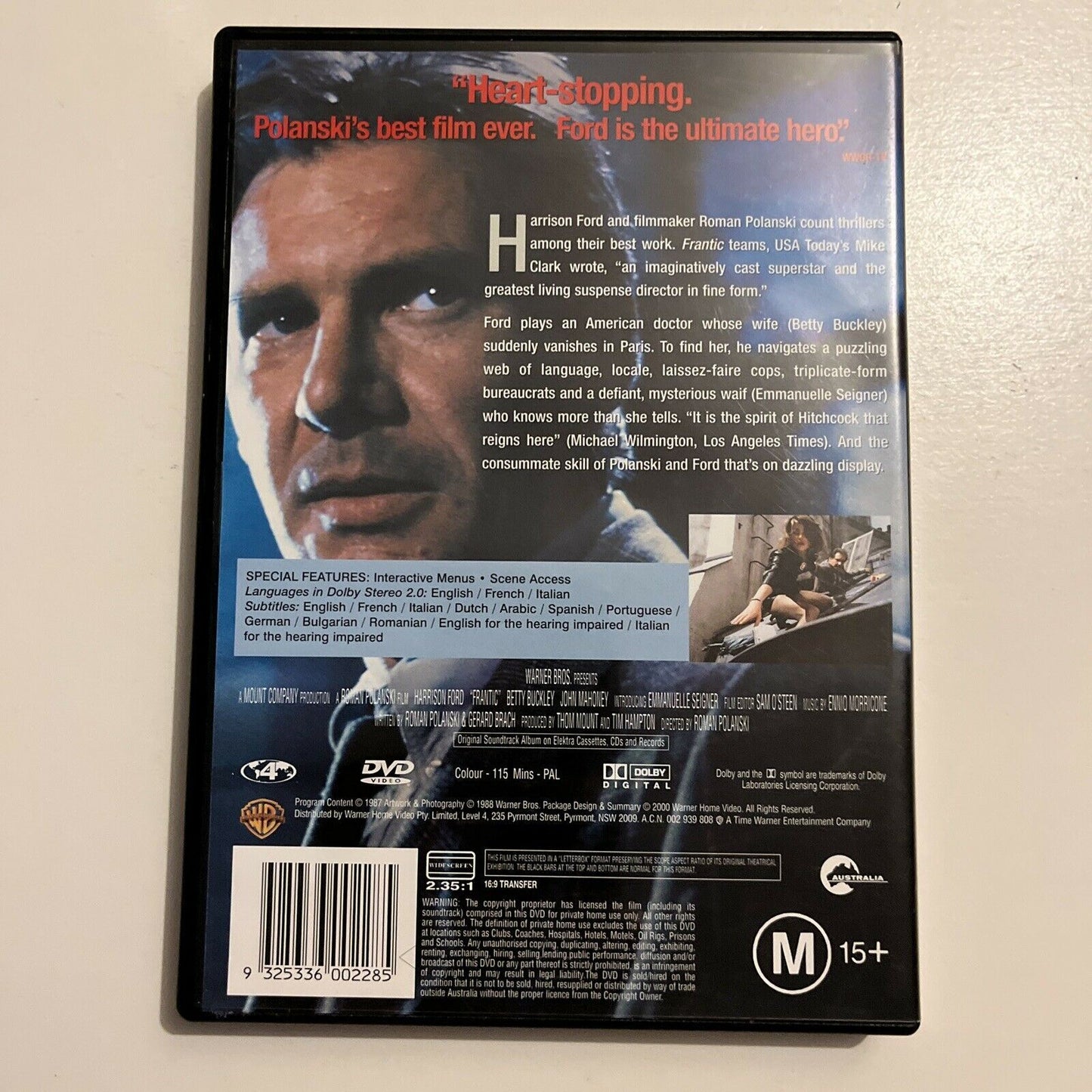 Frantic (DVD, 1988) Harrison Ford, Betty Buckley, Emmanuelle Seigner. Region 4
