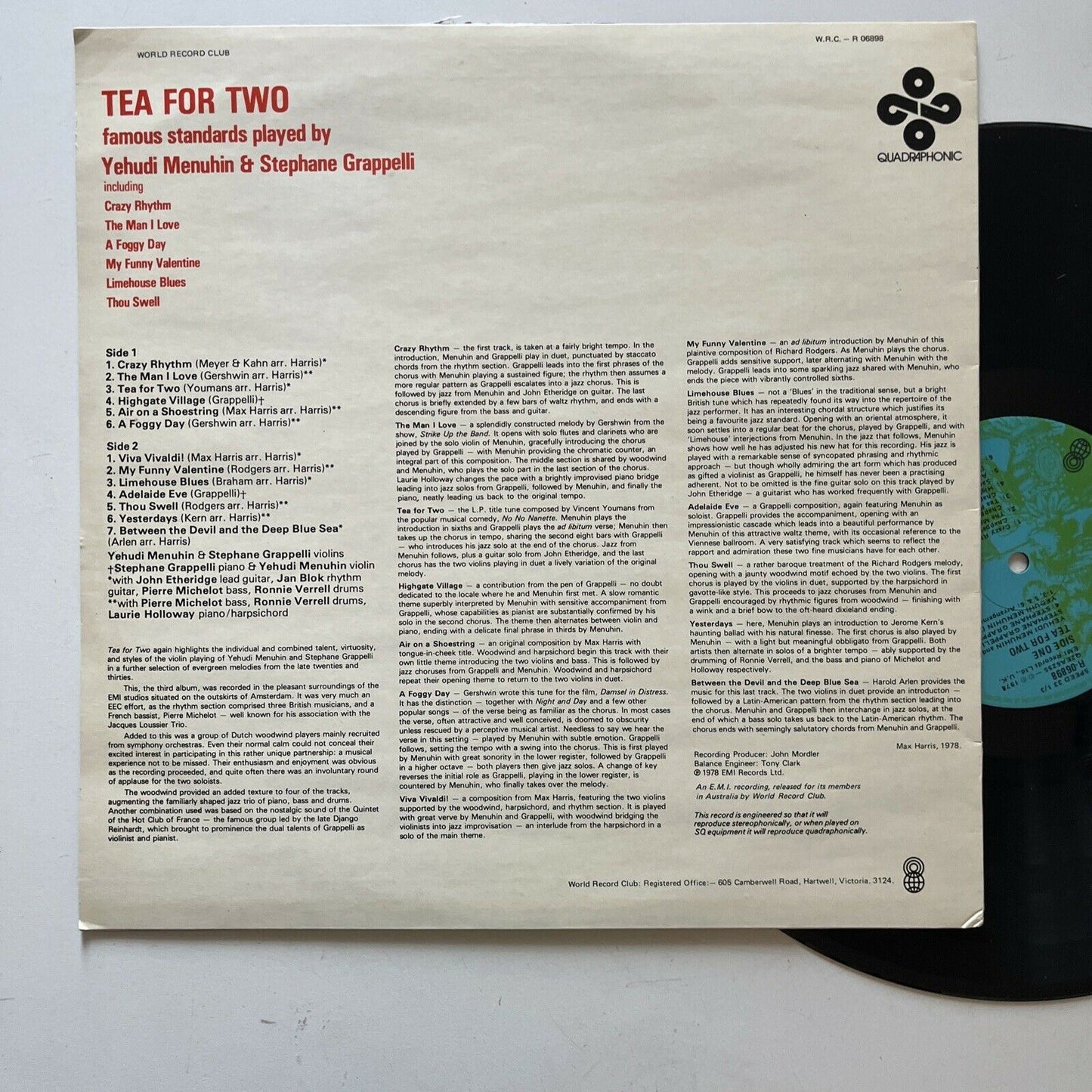 Yehudi Menuhin & Stephane Grappelli - Tea For Two (Vinyl, 1978)