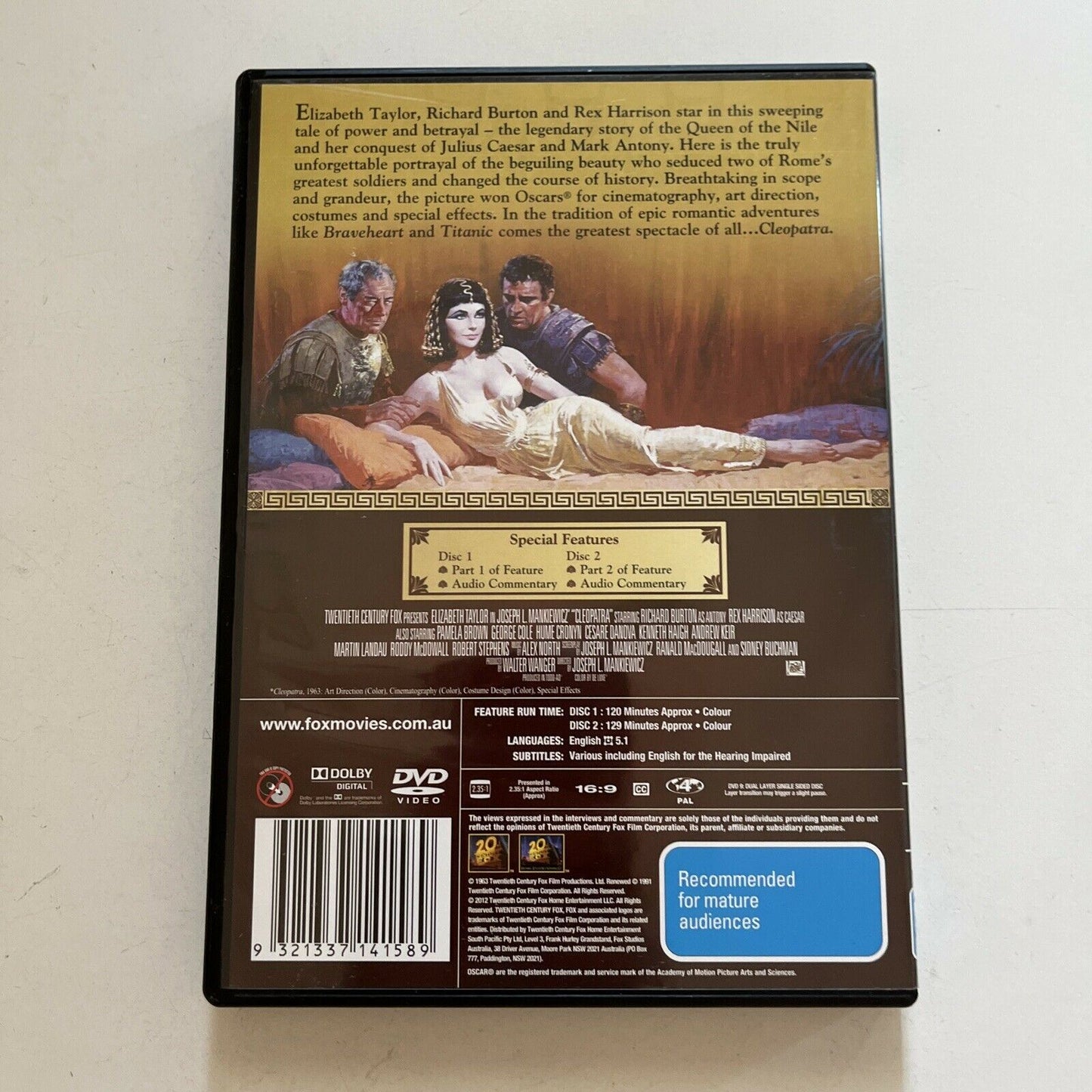 Cleopatra (DVD, 1963, 2-Disc) Elizabeth Taylor, Richard Burton. Region 4