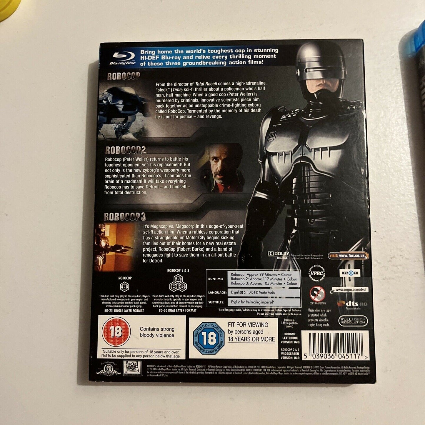 RoboCop Trilogy - 1,2,3 (Bluray, 1993, 3-Disc) Region B