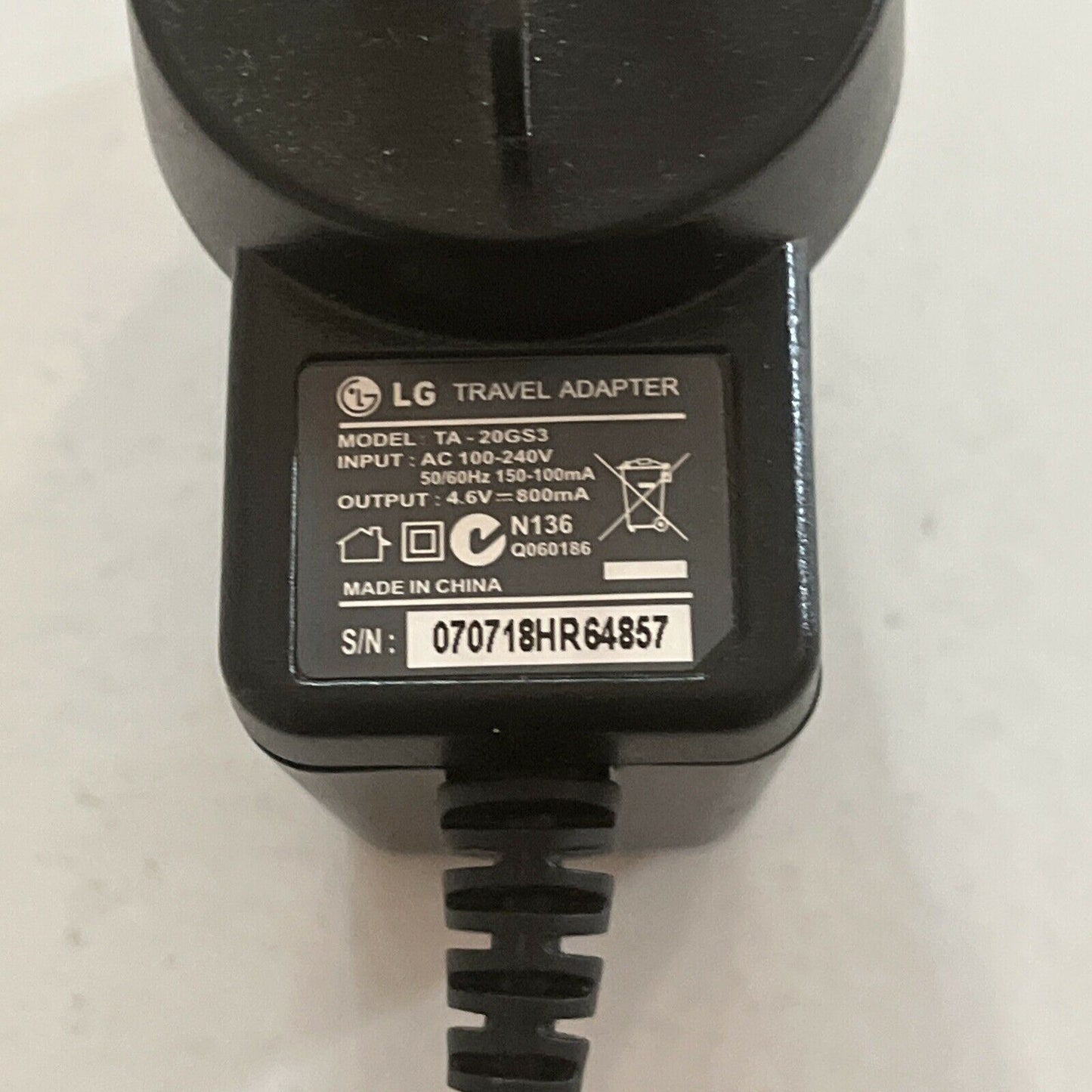 Genuine LG TA-20GS3 Mobile Phone Travel Adapter Charger 4.6V 800mA