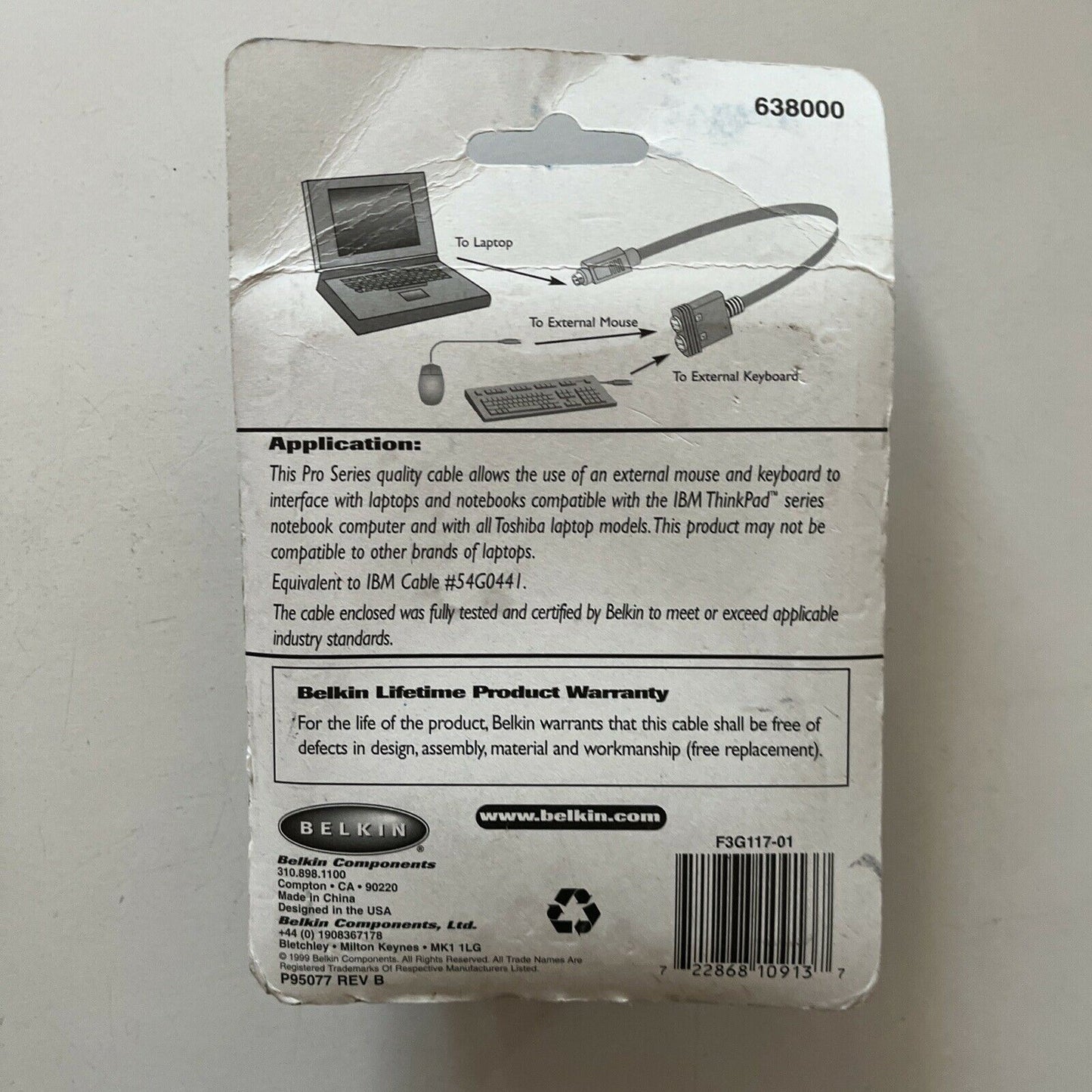 Belkin Laptop PS/2 Y Cable For Laptops PS/2 Male/Two PS/2 Females Adapter