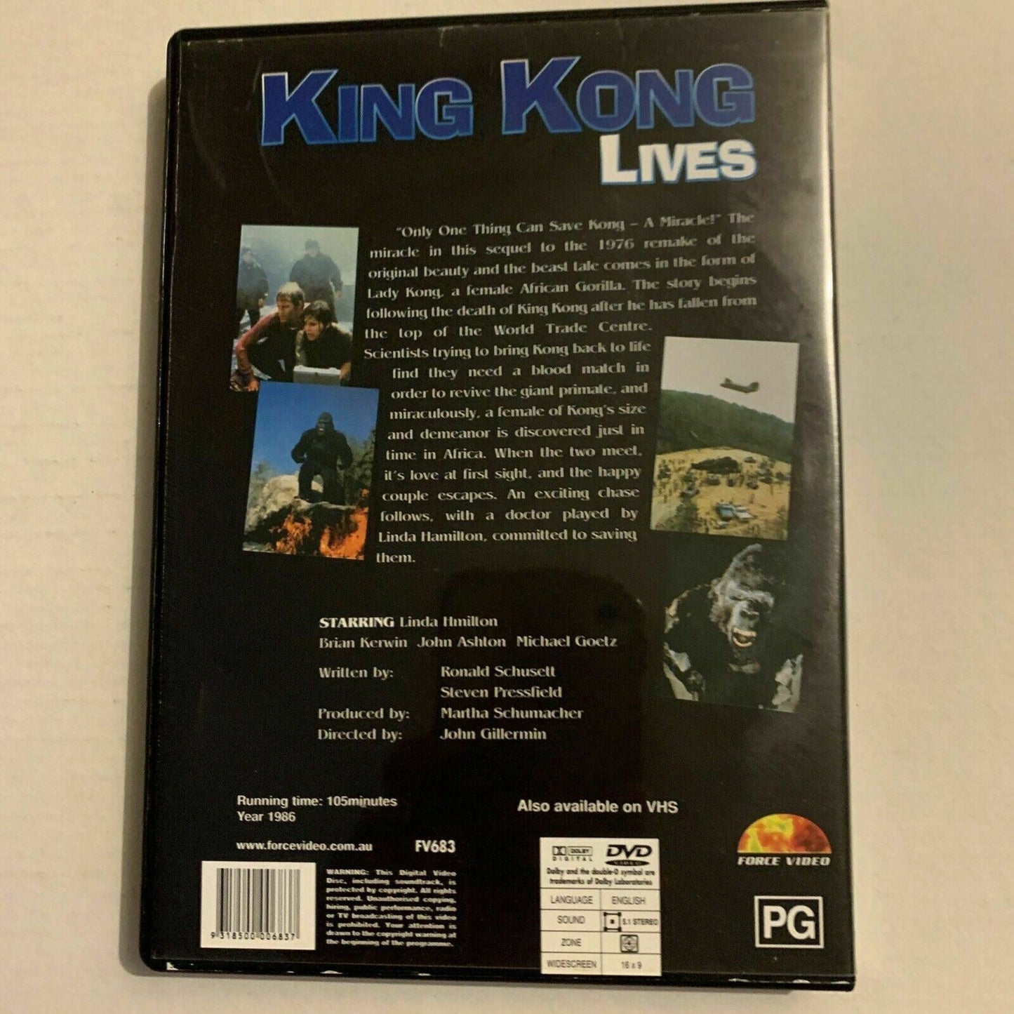 King Kong Lives (DVD, 1986) Brian Kerwin, Linda Hamilton, John Ashton All Region