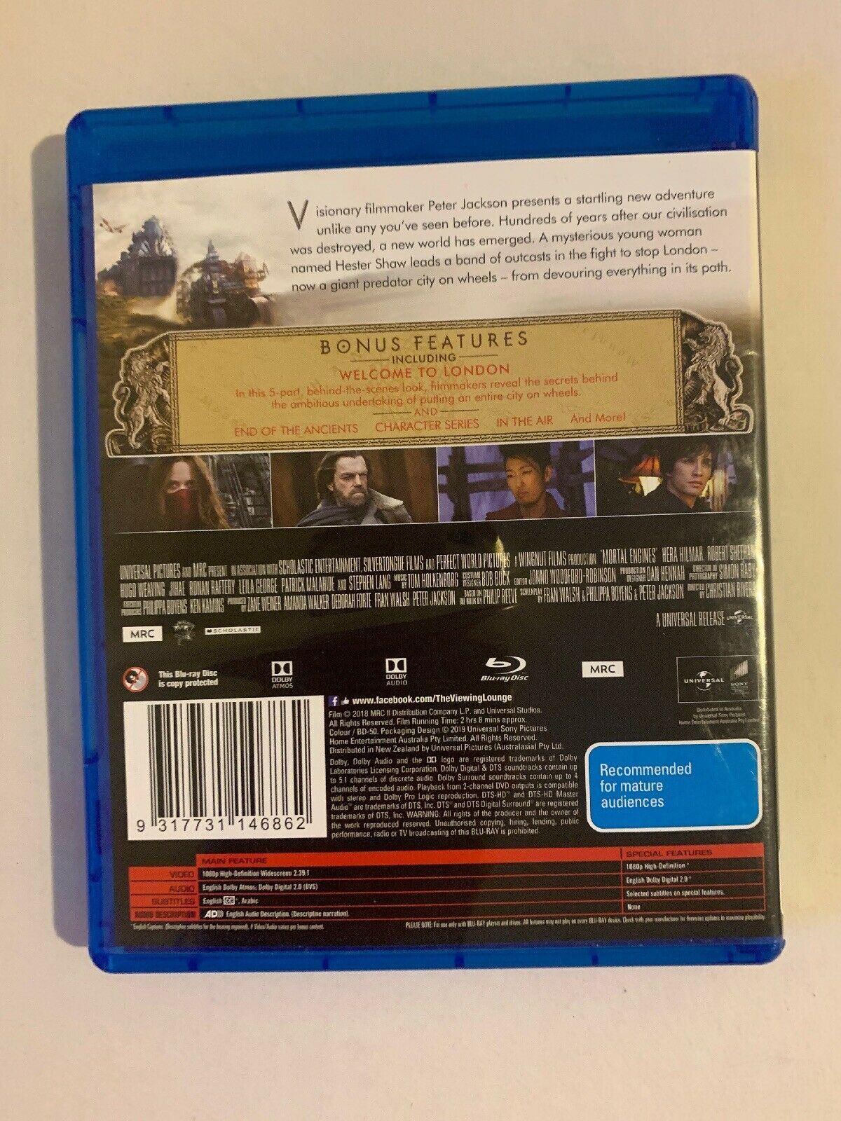 Mortal Engines (Blu-Ray, 2019) Hera Hilmar, Robert Sheehan, Hugo Weaving