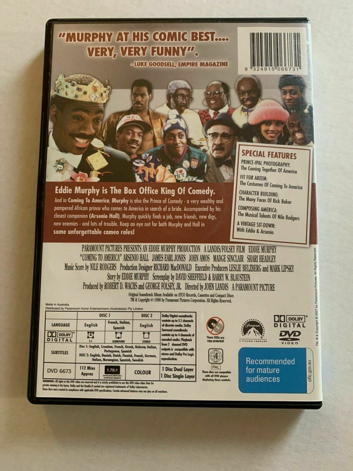 Coming To America - Royal Edition (DVD, 1988, 2-Disc) Eddie Murphy. Region 4