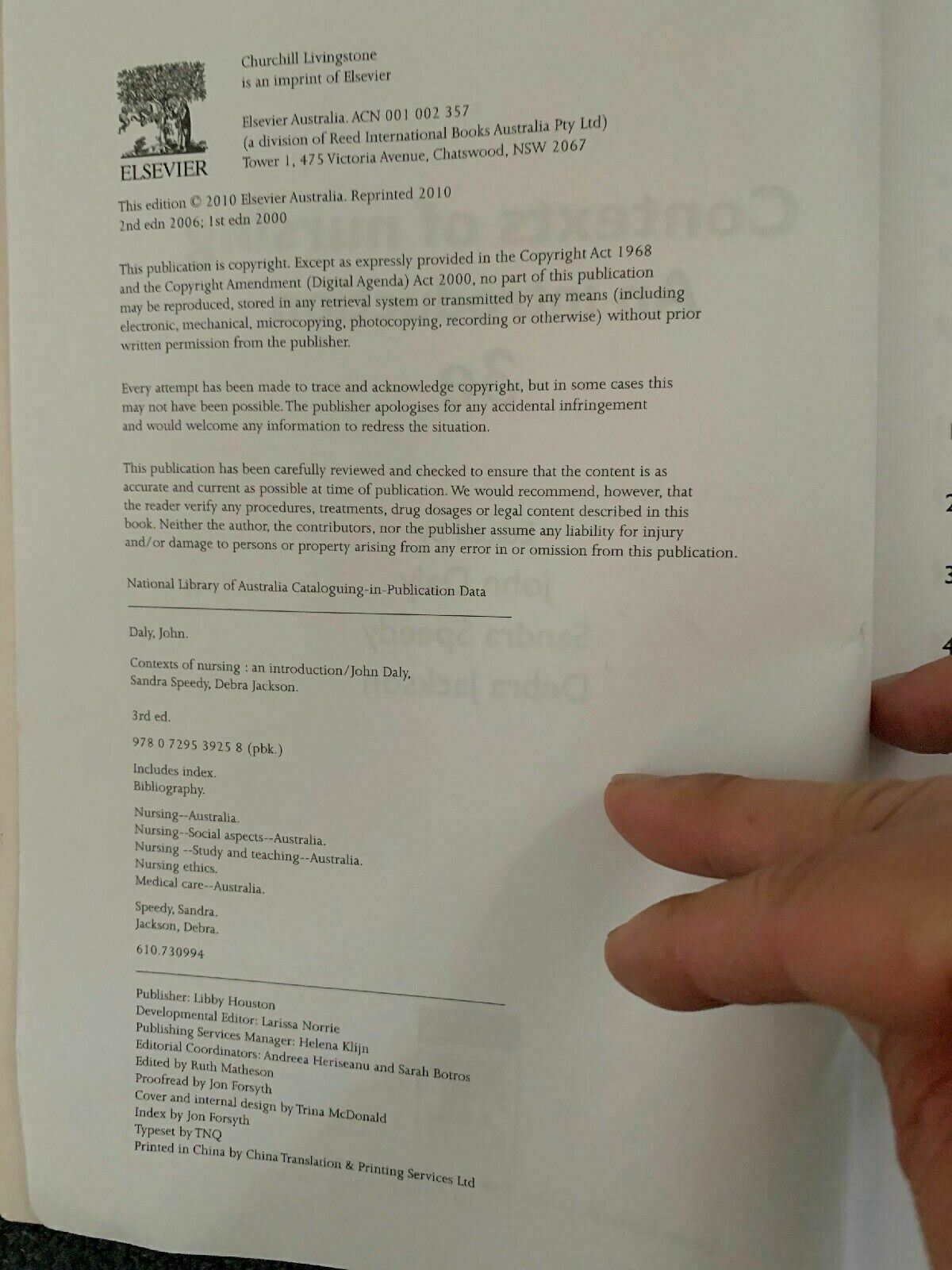 CONTEXTS OF NURSING 3E John Daly Sandra Speedy & Debra Jackson