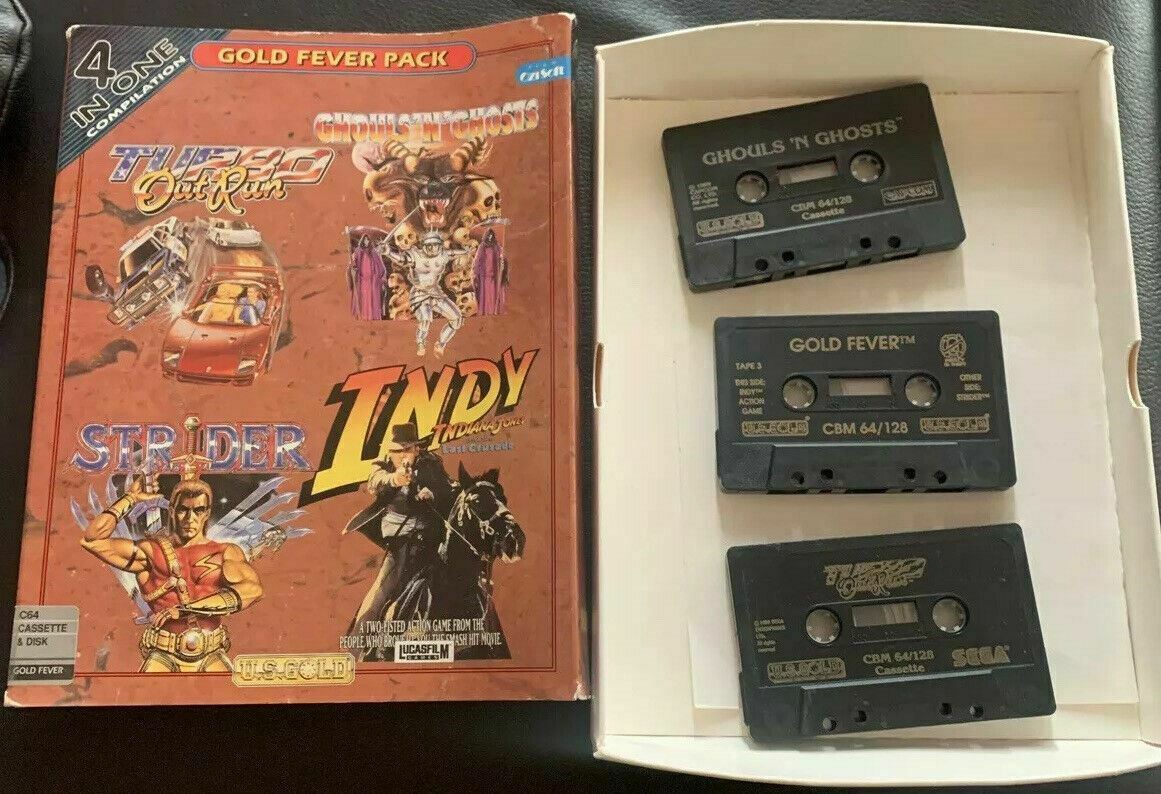 3x Commodore 64 Cassette Games: Gold Fever, Turbo Out Run & Ghouls 'n Ghosts