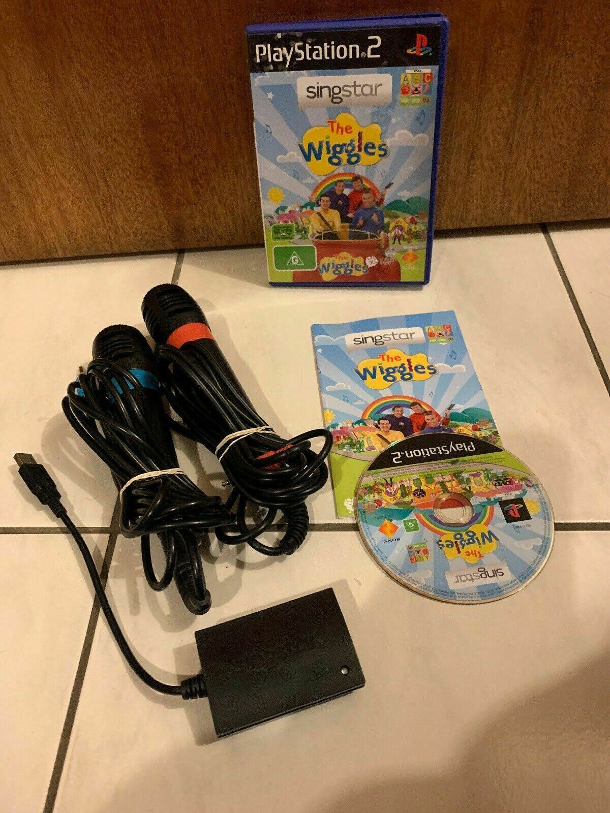 SingStar THE WIGGLES Sony PS2  With 2 Genuine Microphones SingStar USB Converter