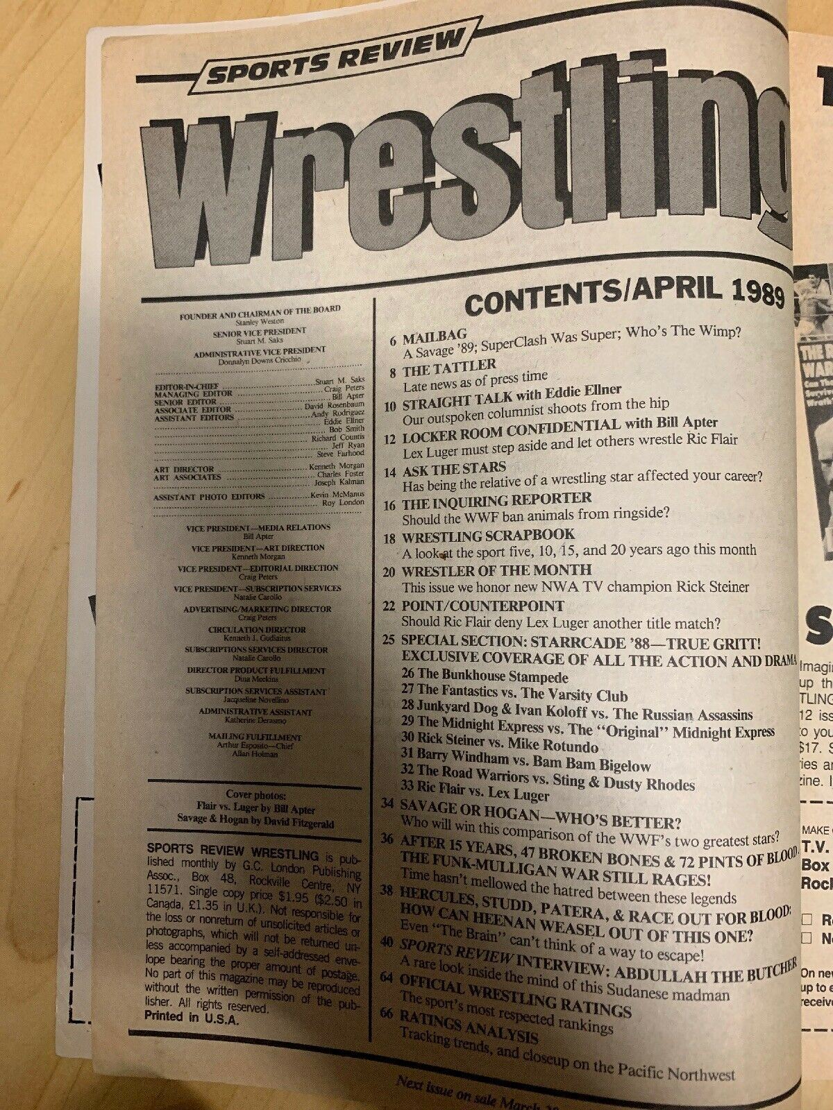 Sports Review Wrestling Magazine April 1989 Starrcade '88 True Gritt