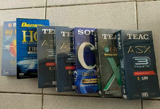 7x Brand New & Sealed VHS 3x Teac E-180 1x Sony 180 1x Teac E-240 1x Base E-180