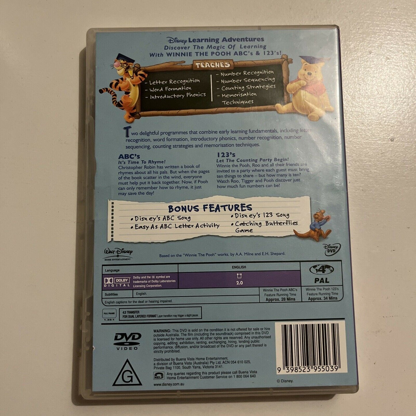 Winnie The Pooh - ABC's & 123's (DVD, 2004) Region 4