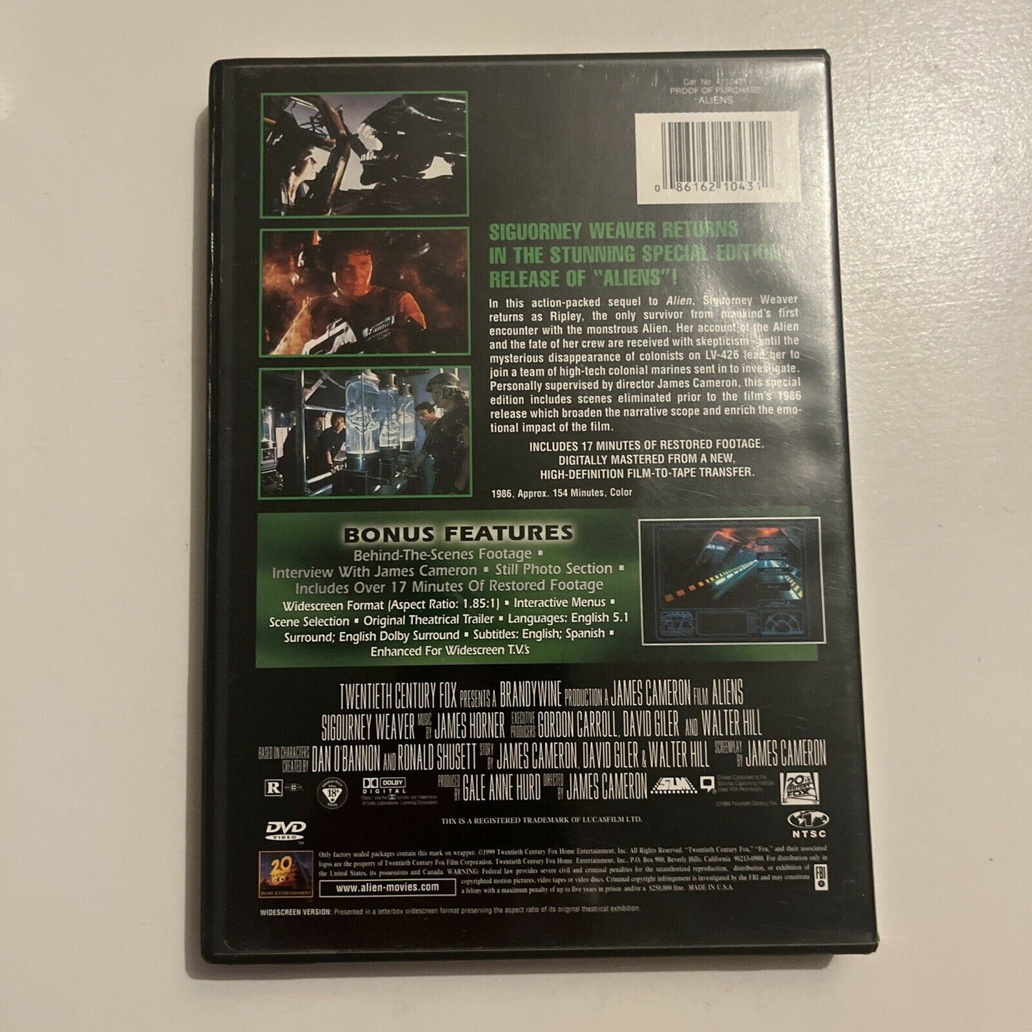 Aliens - Special Edition (DVD, 1986) Sigourney Weaver, James Cameron. Region 1