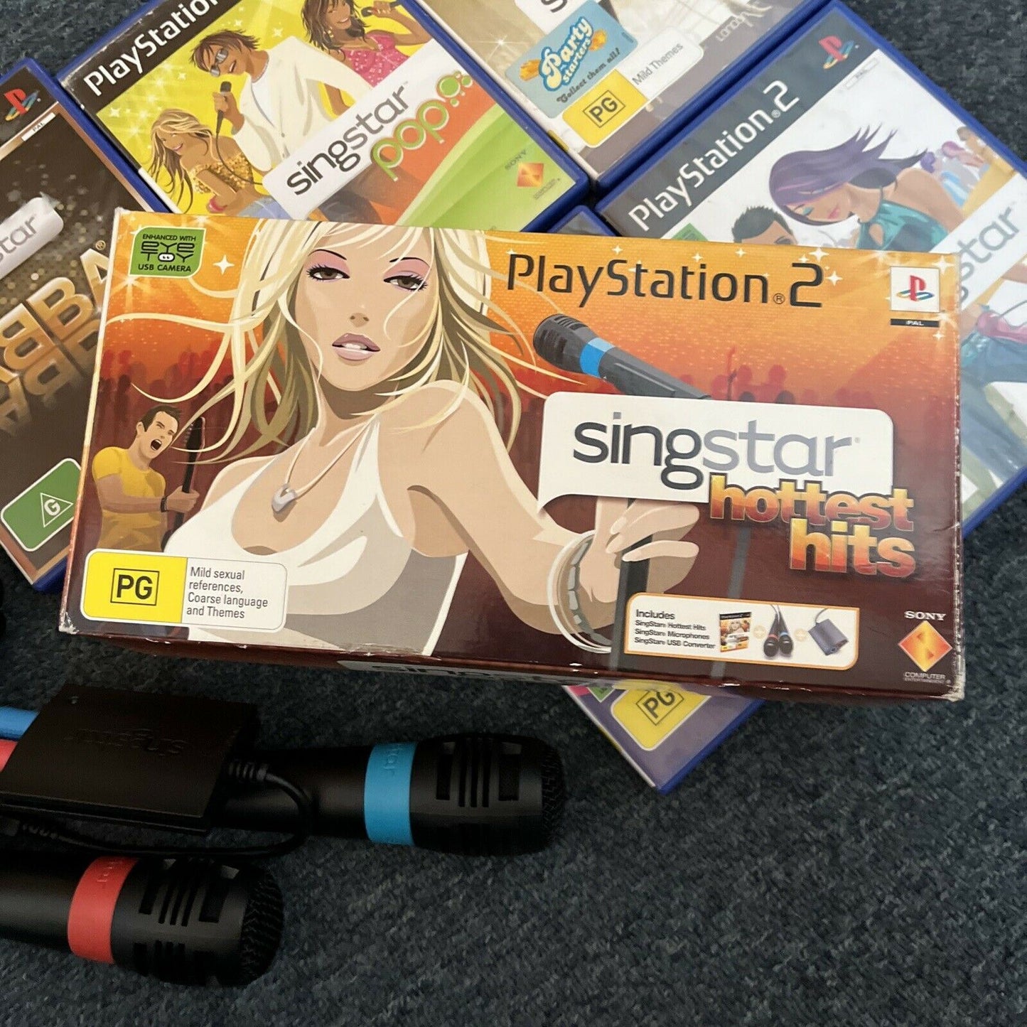 2x SingStar Microphones USB + 5x SingStar (ABBA) PlayStation 2 PS2 Games PAL