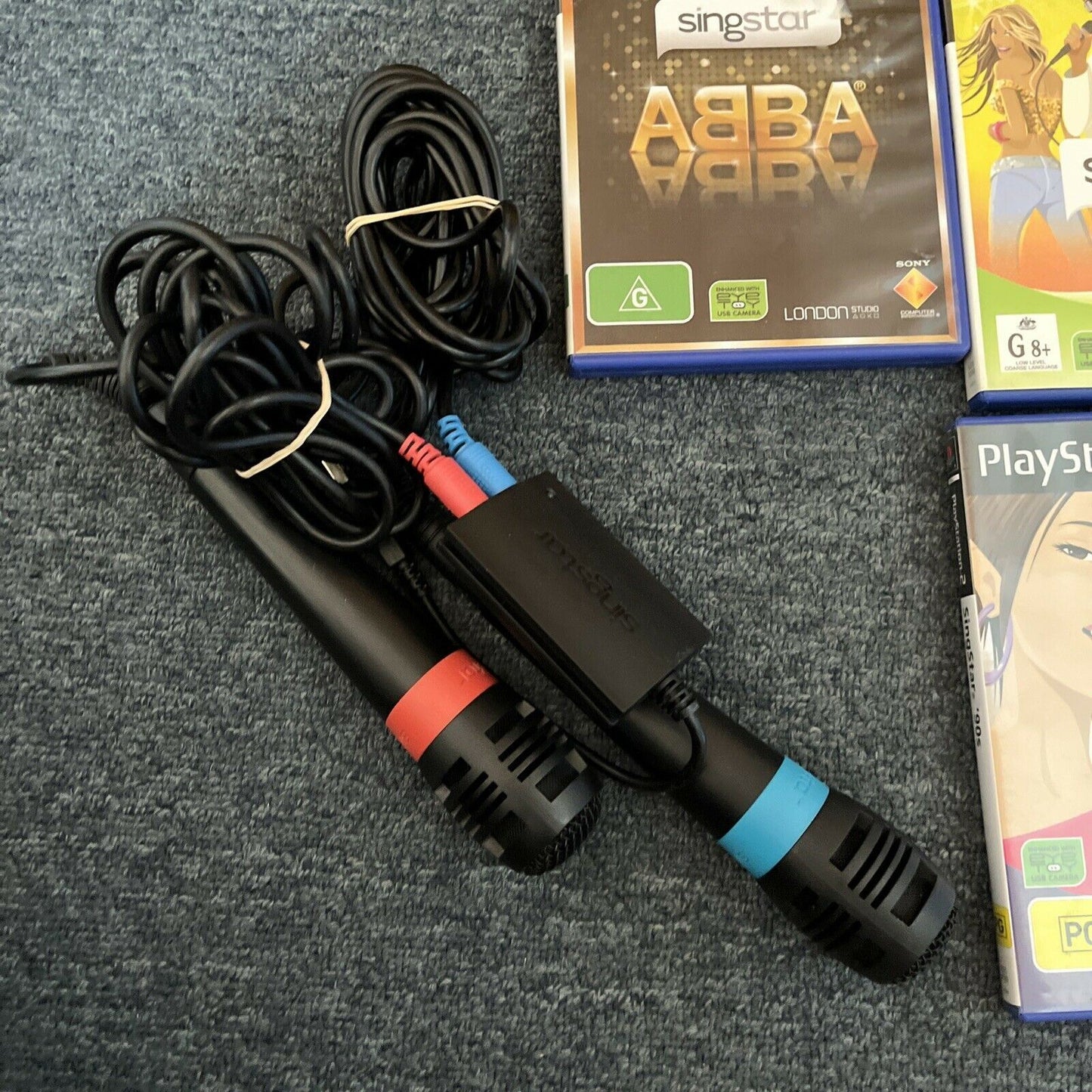 2x SingStar Microphones USB + 5x SingStar (ABBA) PlayStation 2 PS2 Games PAL