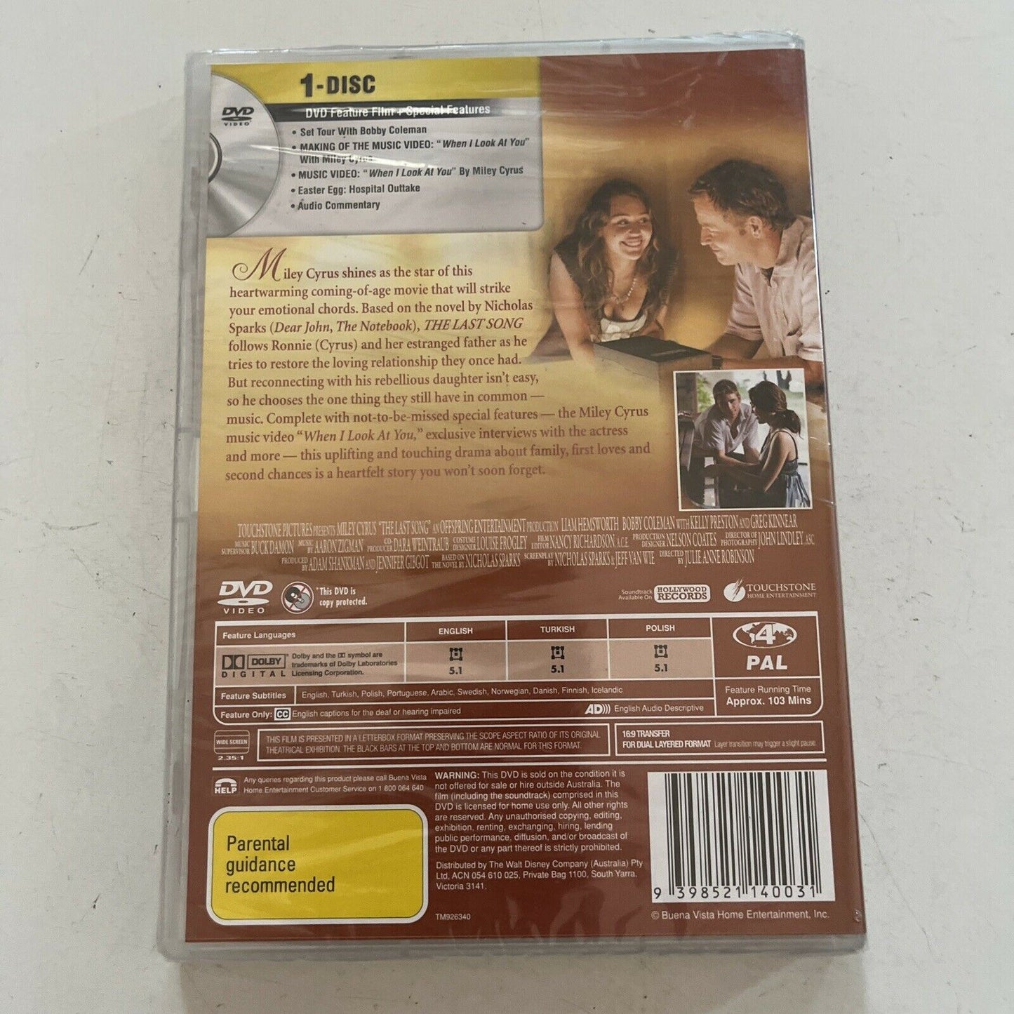 *New Sealed* The Last Song (DVD, 2010) Miley Cyrus Region 4
