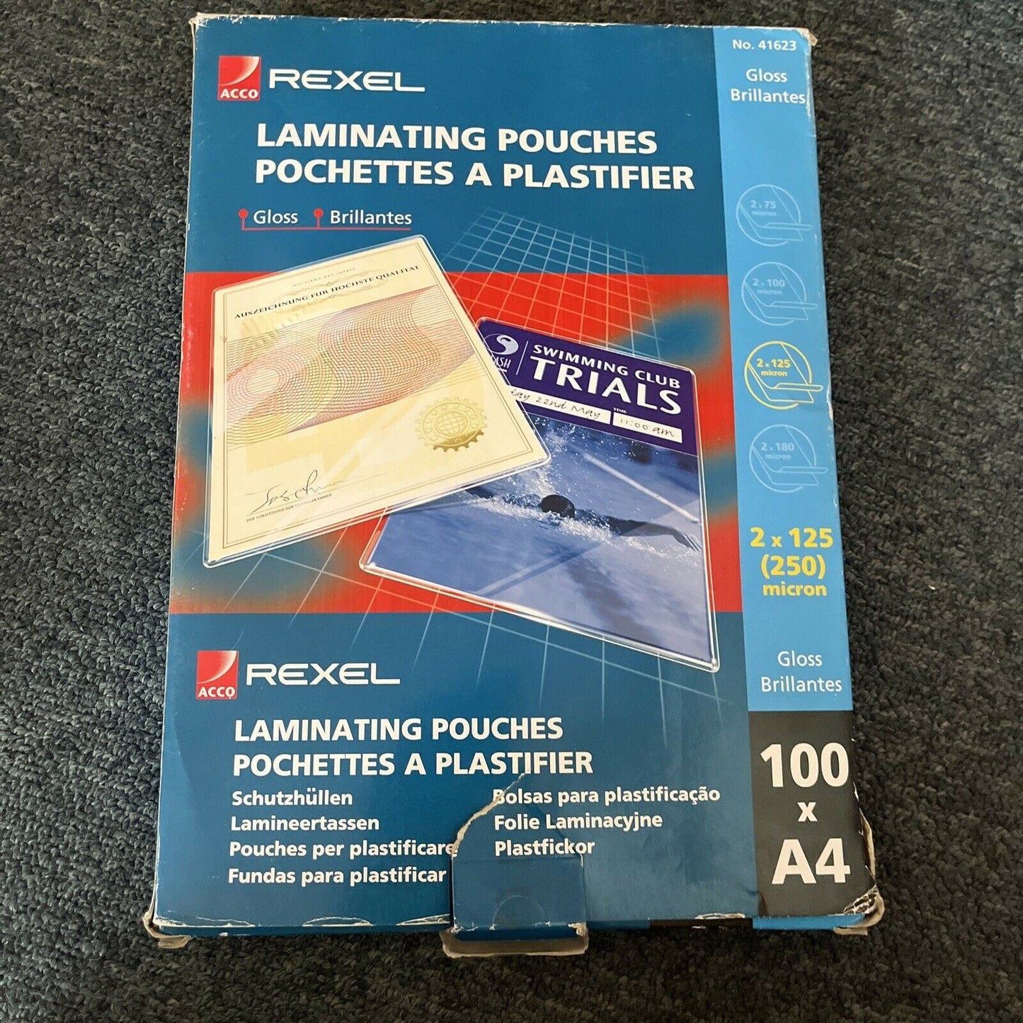 *New* 3x Laminating Pouch A4 125 Micron pack 100 Gloss 41623 Rexel