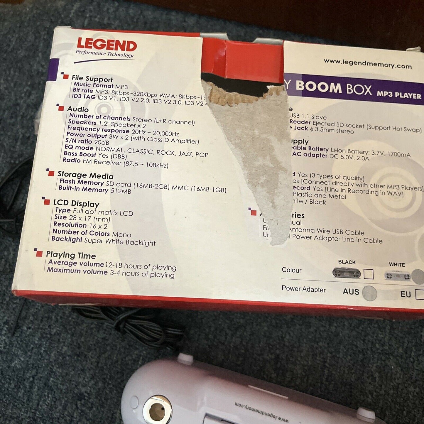 Legend Baby Boom Box MP3 Player FM Radio Rechargeable Battery