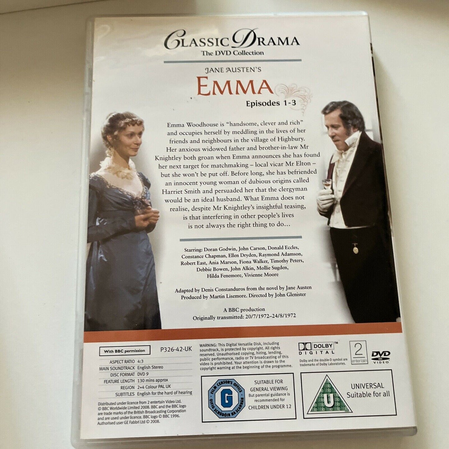 Jane Austen's: Emma (DVD, 1972, 2-Disc) BBC Region 4&2