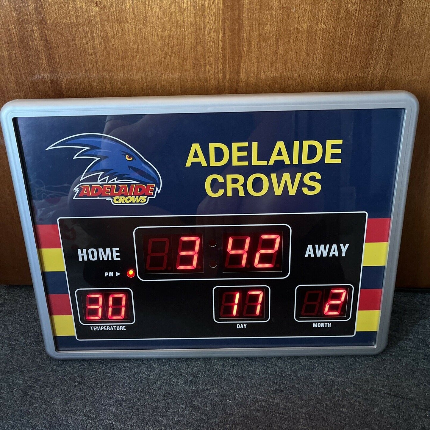 Adelaide Crows Clock Temperature Date Scoreboard Powered 37cm x 48cm