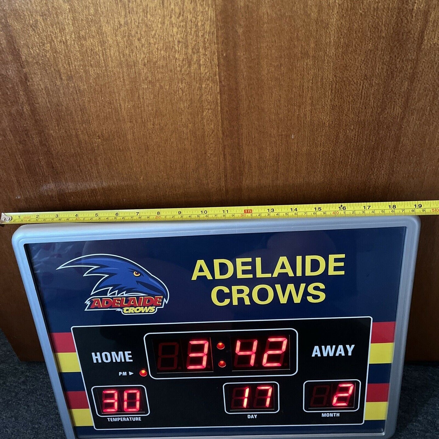 Adelaide Crows Clock Temperature Date Scoreboard Powered 37cm x 48cm