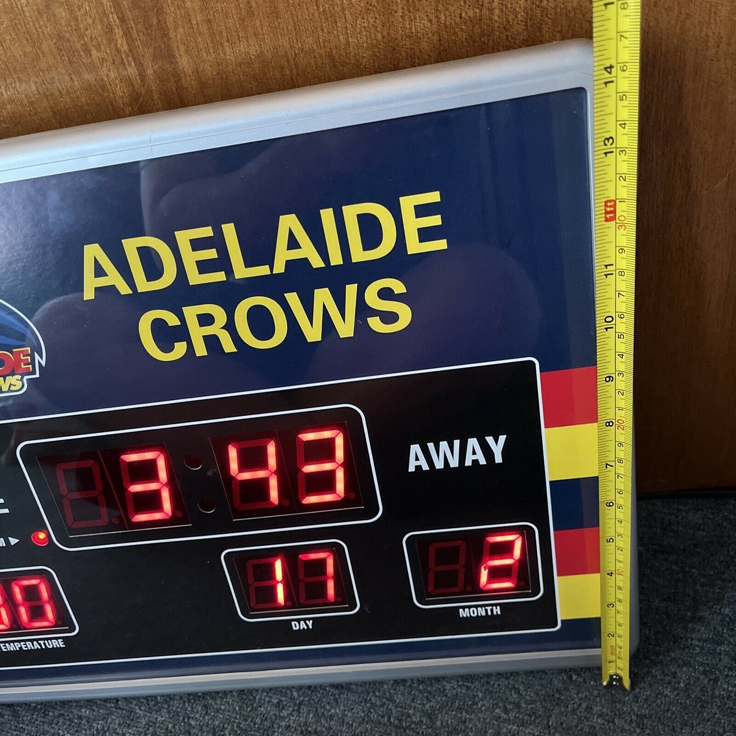 Adelaide Crows Clock Temperature Date Scoreboard Powered 37cm x 48cm