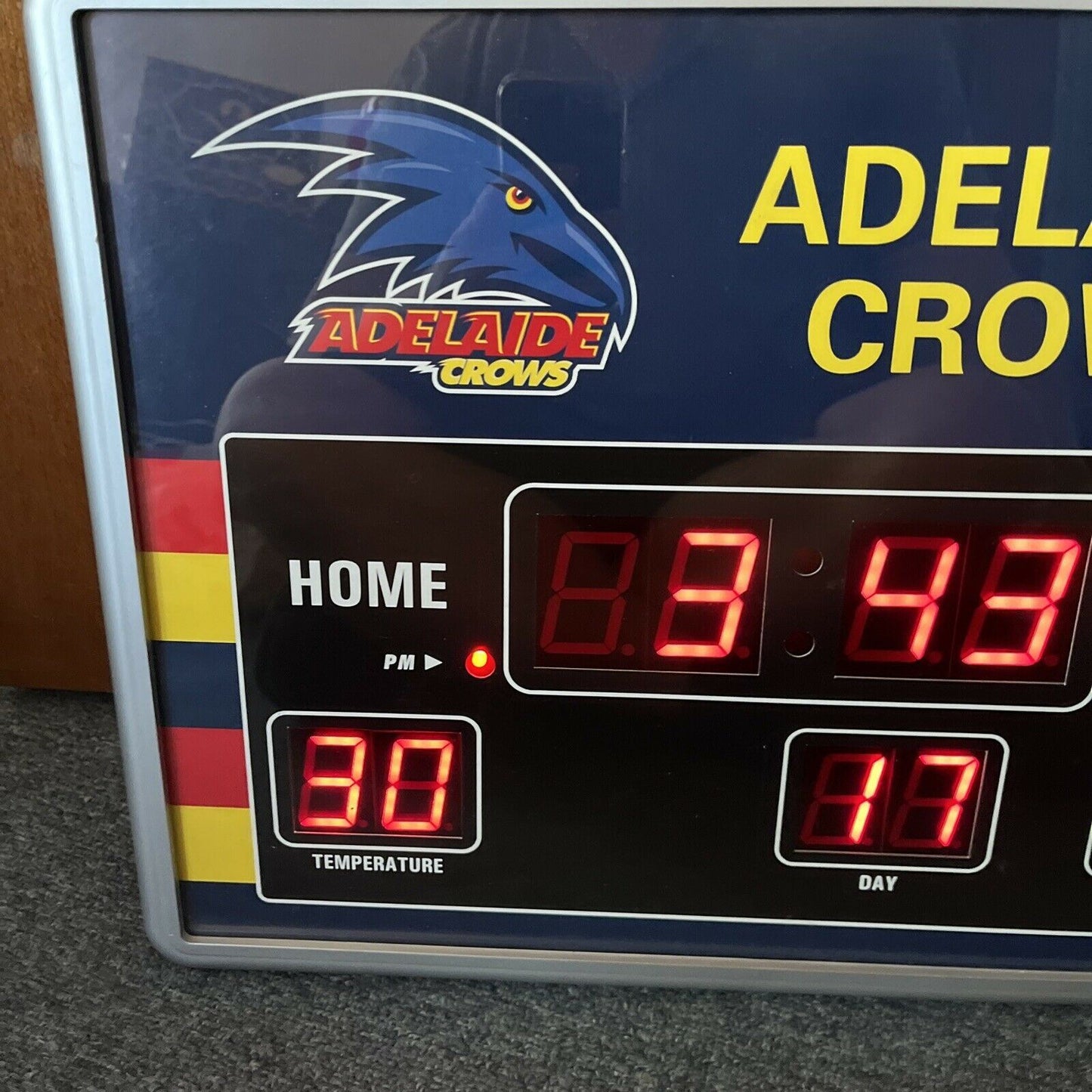 Adelaide Crows Clock Temperature Date Scoreboard Powered 37cm x 48cm