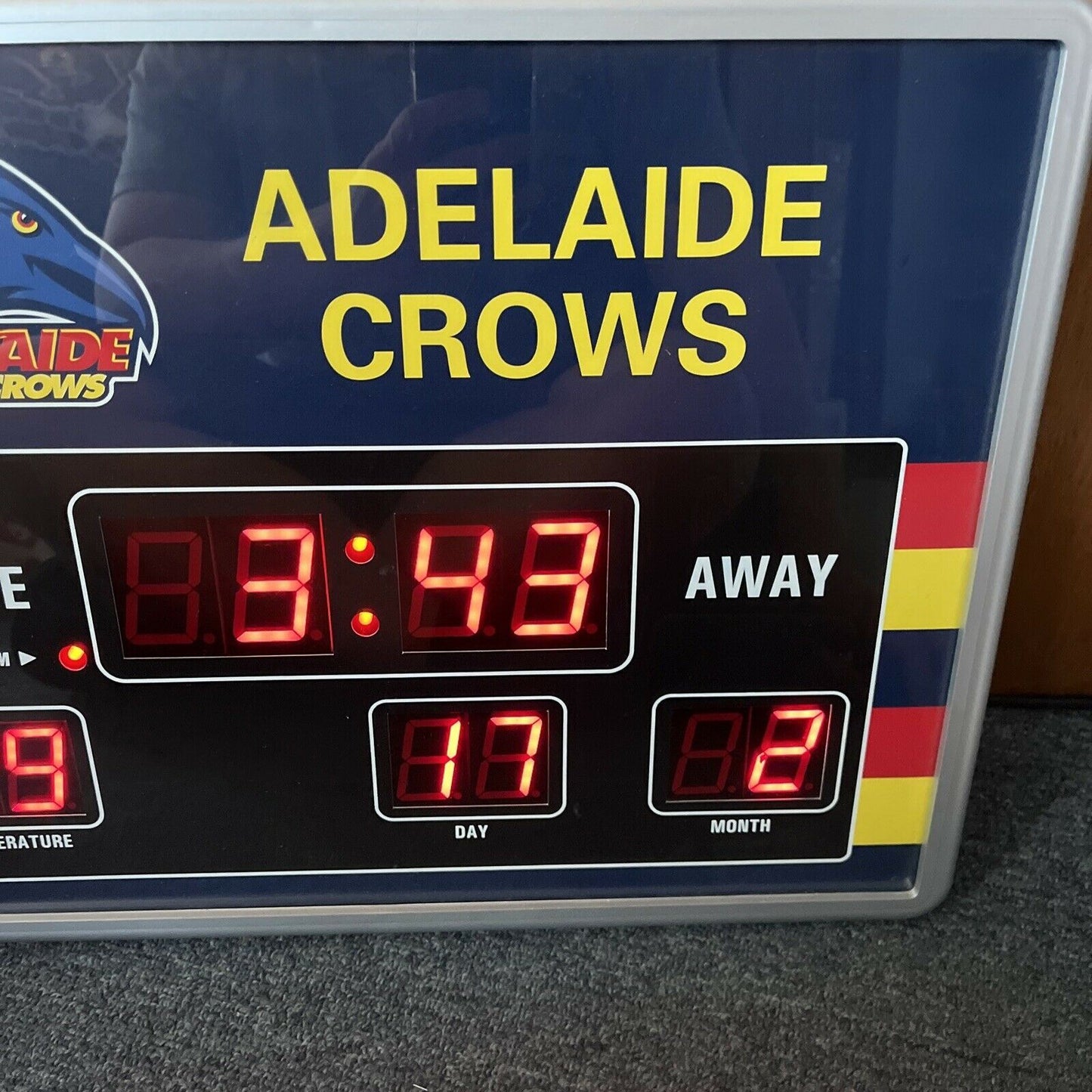 Adelaide Crows Clock Temperature Date Scoreboard Powered 37cm x 48cm