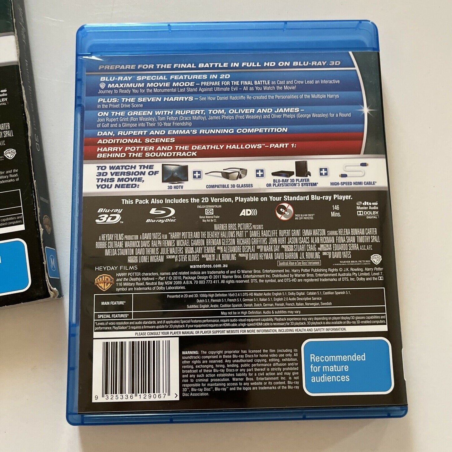 Harry Potter And The Deathly Hallows: Part 1 (Blu-ray 3D, 2010, 3-Disc) Region B