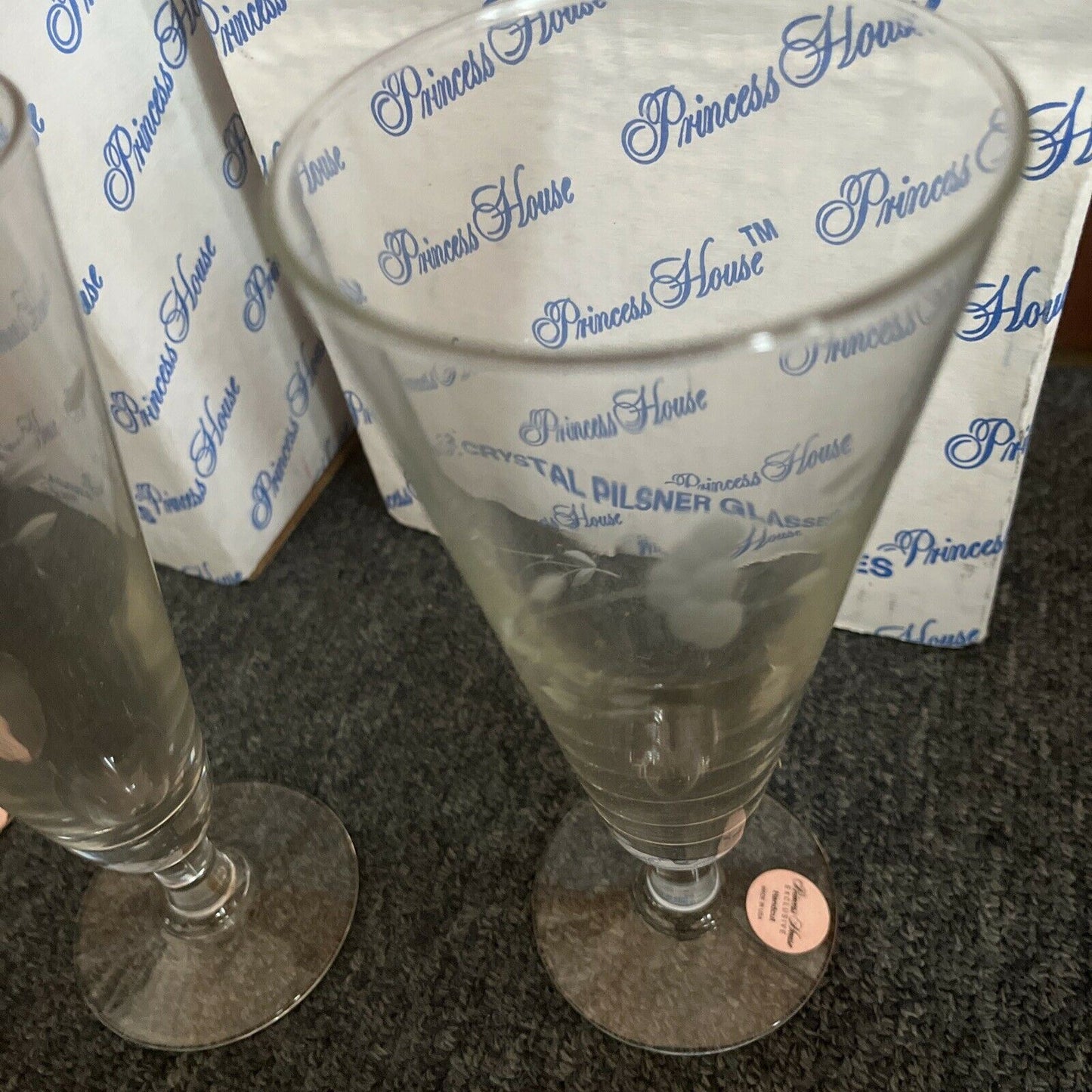 *New* 4x Princess House Crystal Pilsner Glasses 1992 - Made In USA 442