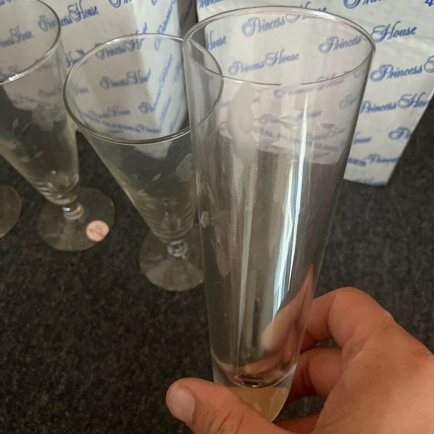 *New* 4x Princess House Crystal Pilsner Glasses 1992 - Made In USA 442