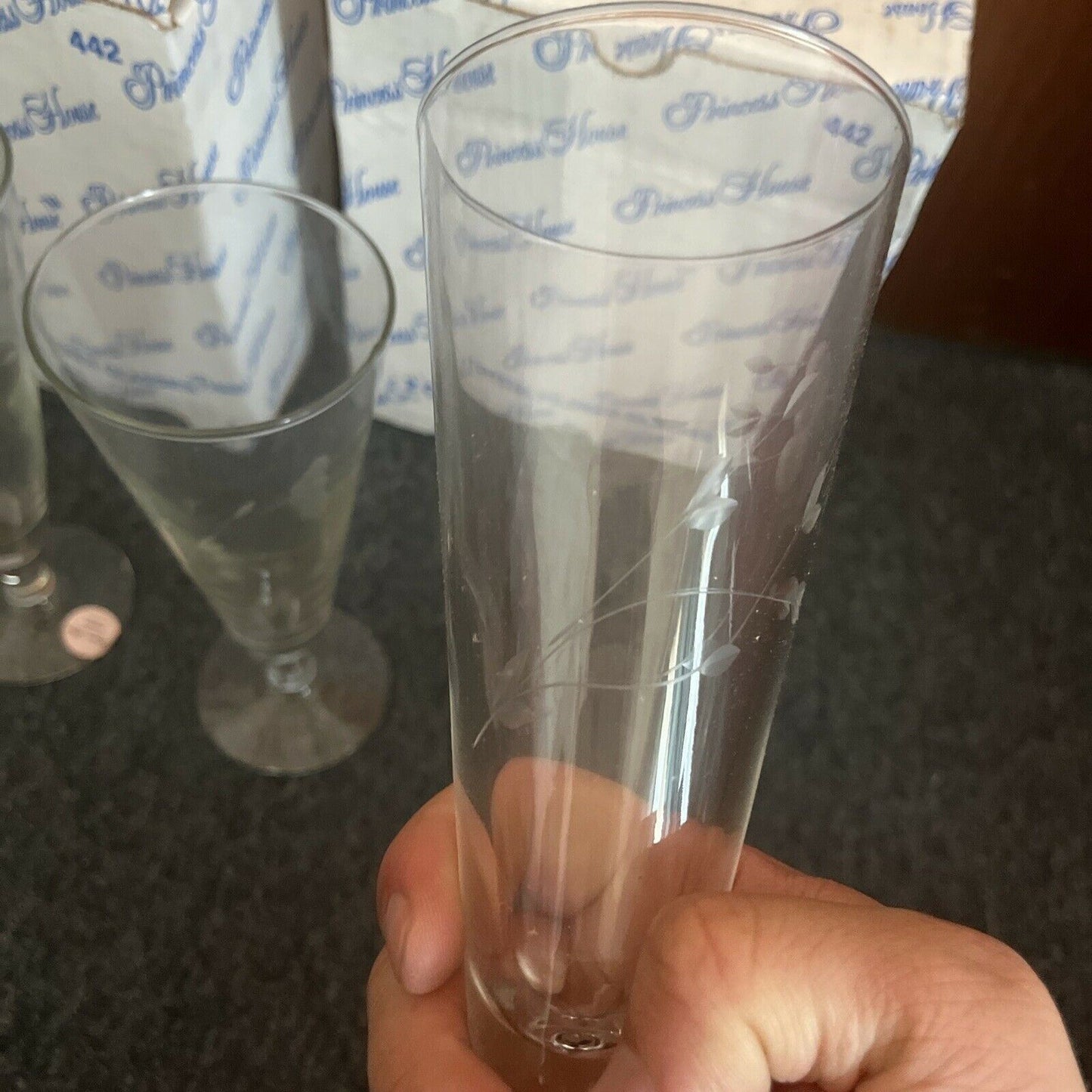 *New* 4x Princess House Crystal Pilsner Glasses 1992 - Made In USA 442