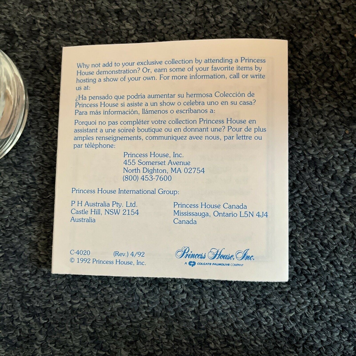 4x Princess House Heritage BeverageWare 523 - Made In USA 1992