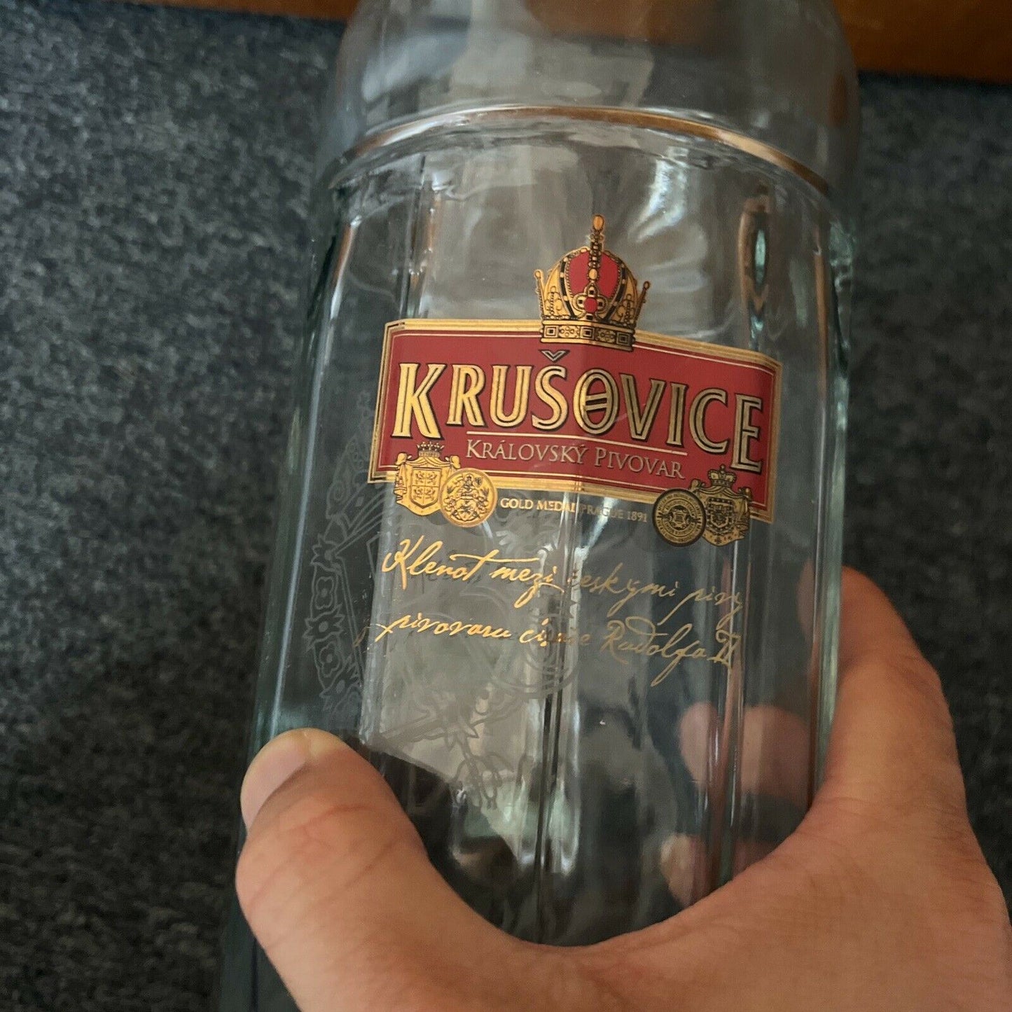 Krusovice Kralovsky Pivovar Beer Stein Mug Glass 1L Made In Austria