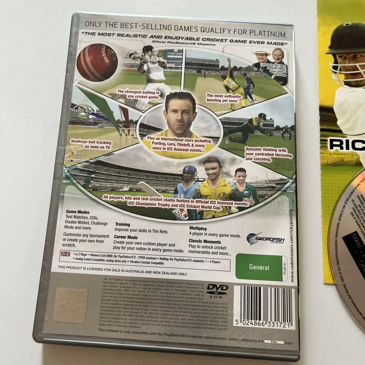 Ricky Ponting International Cricket 2005 - PlayStation PS2 Game PAL with Manual