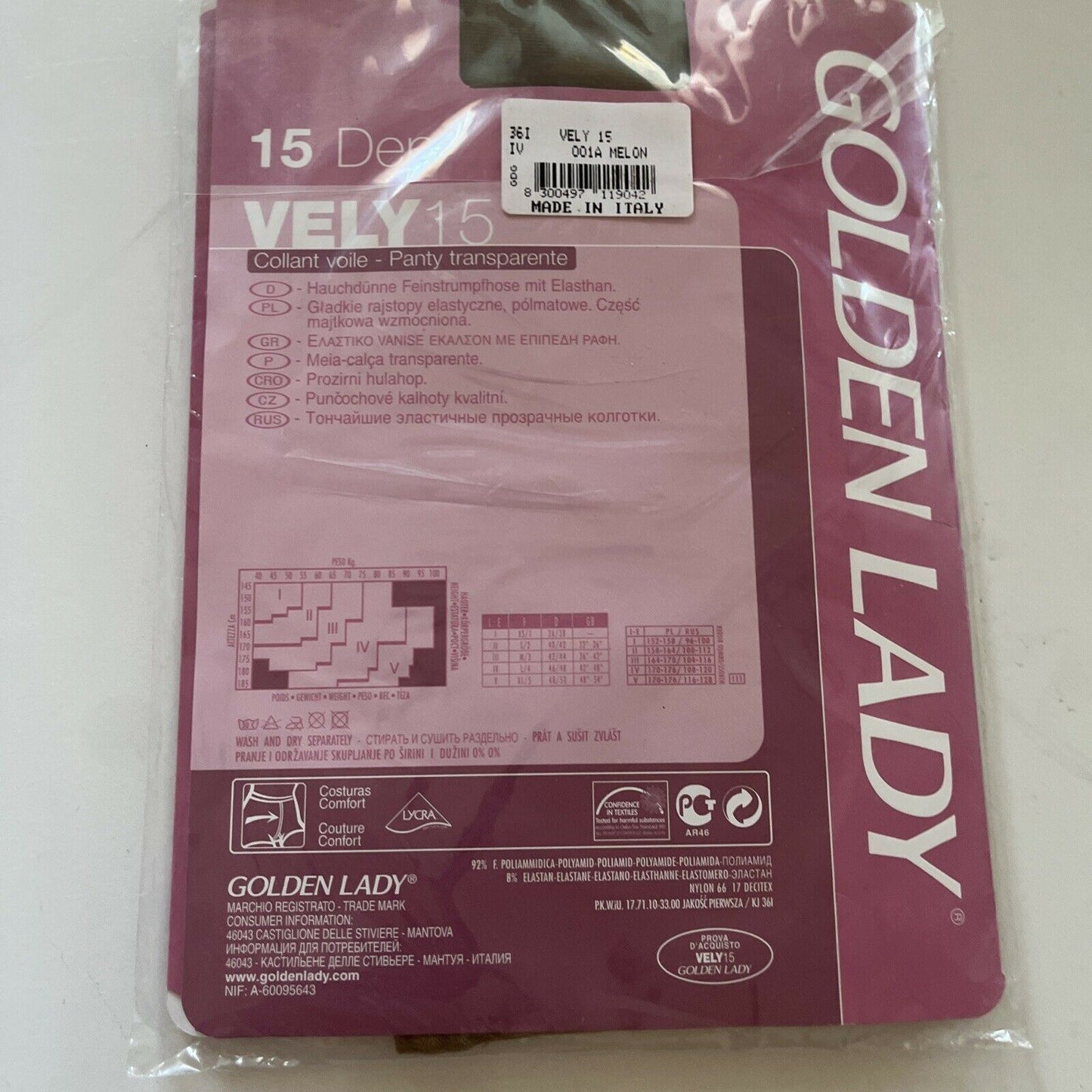 Golden Lady Vely15 Transparent Pantyhose 15 Den Mis. IV Melon Made In Italy