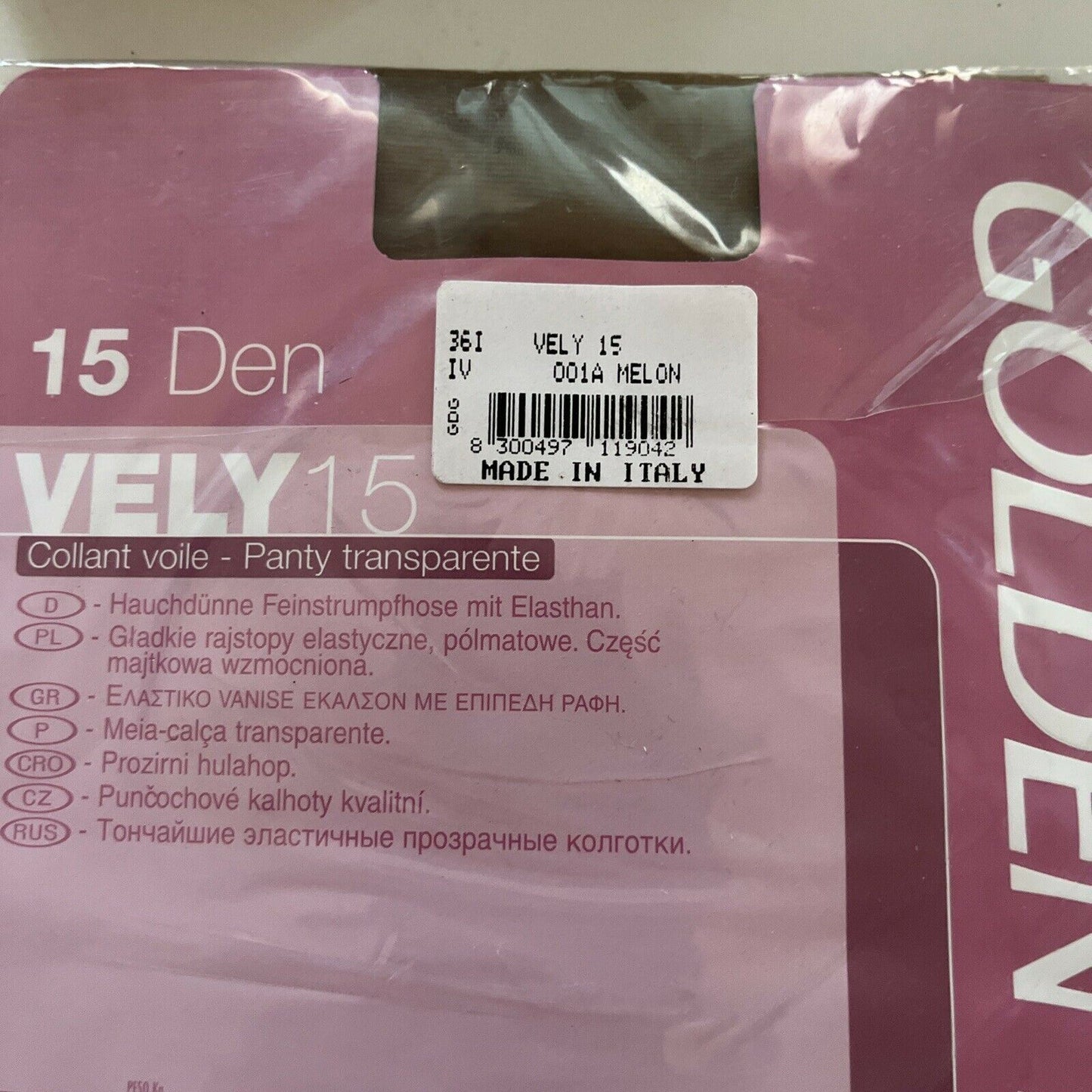 Golden Lady Vely15 Transparent Pantyhose 15 Den Mis. IV Melon Made In Italy