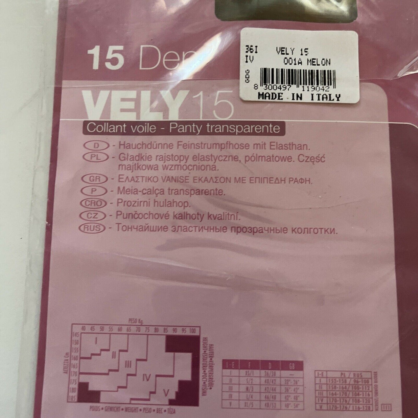 Golden Lady Vely15 Transparent Pantyhose 15 Den Mis. IV Melon Made In Italy
