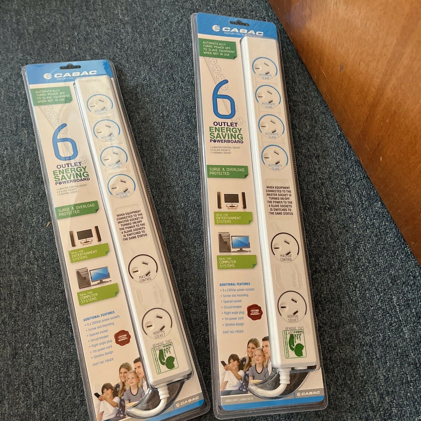 2x Cabac Powerboard SP Green Energy Saving 6 Way Surge Overload Protection *New*